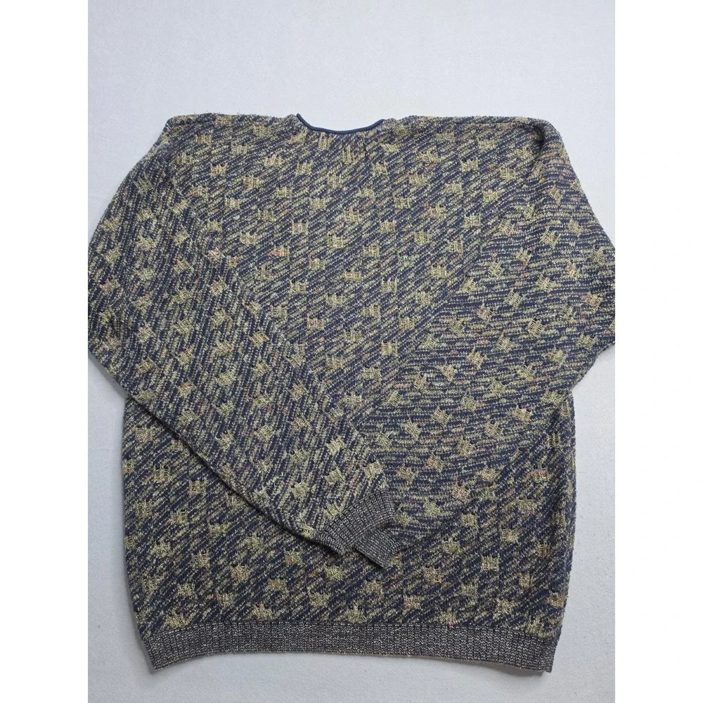 Vintage TSR USA Sweater Men 2XL Multicolor Geometric Knit V-Neck Warm Wear Retro